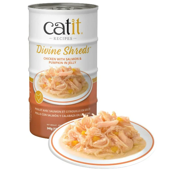 Catit Divine Shreds Chicken with Salmon & Pumpkin in Jelly Canned Cat Food Topper 4-Pack - Image 2