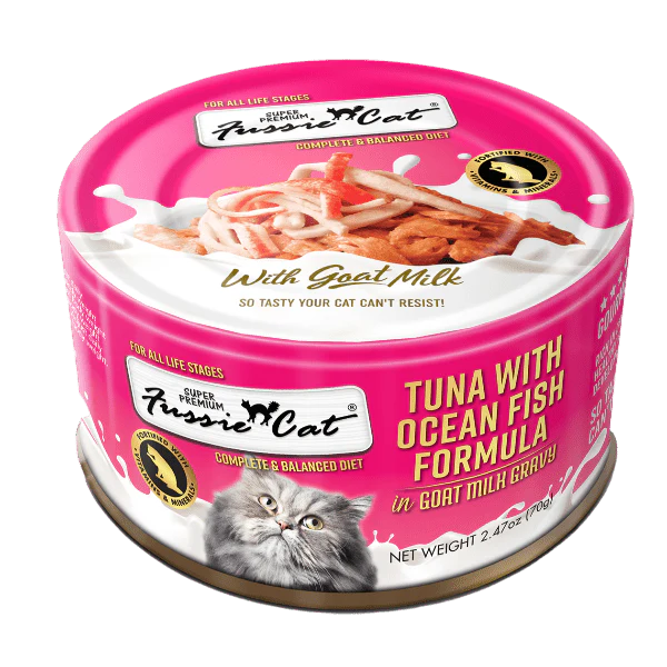 Fussie Cat Tuna with Ocean Fish in Goat Milk Gravy Canned Cat Food, 2.47oz
