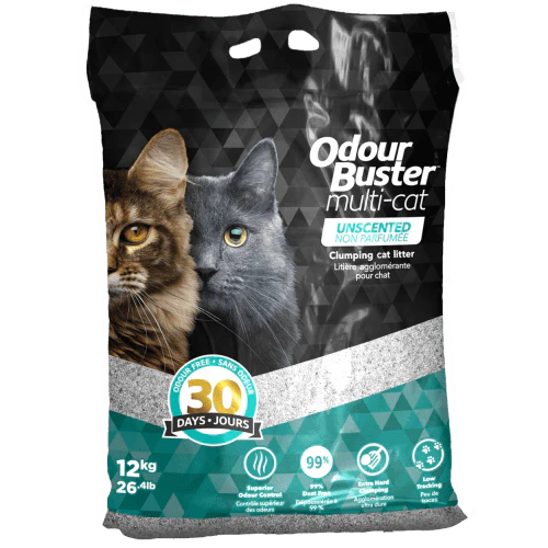 Odour Buster Multi-Cat Unscented Clumping Clay Cat Litter, 12kg