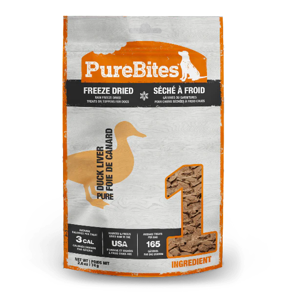 PureBites Freeze Dried Duck Liver Dog Treats, 74g