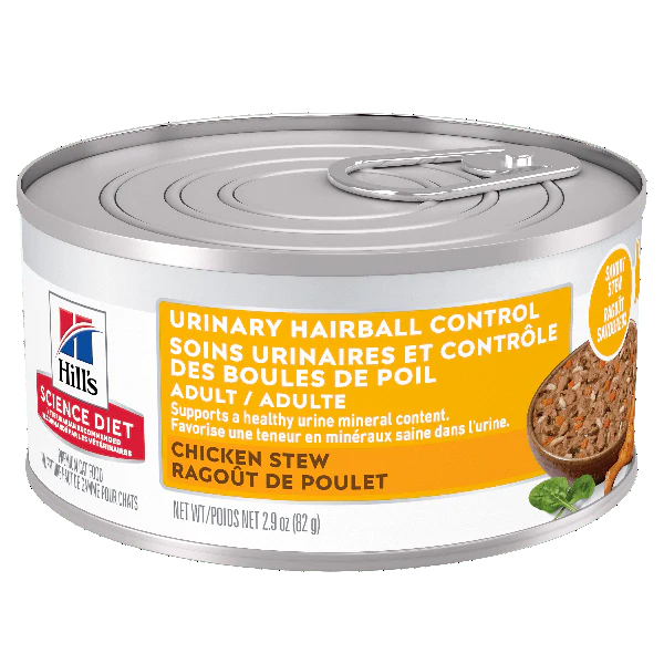 Science Diet Adult Urinary Hairball Control Chicken & Vegetable Stew Canned Cat Food, 2.9oz