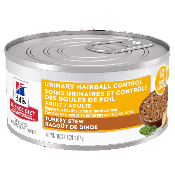 Science Diet Adult Urinary Hairball Control Turkey & Vegetable Stew Canned Cat Food, 2.9oz