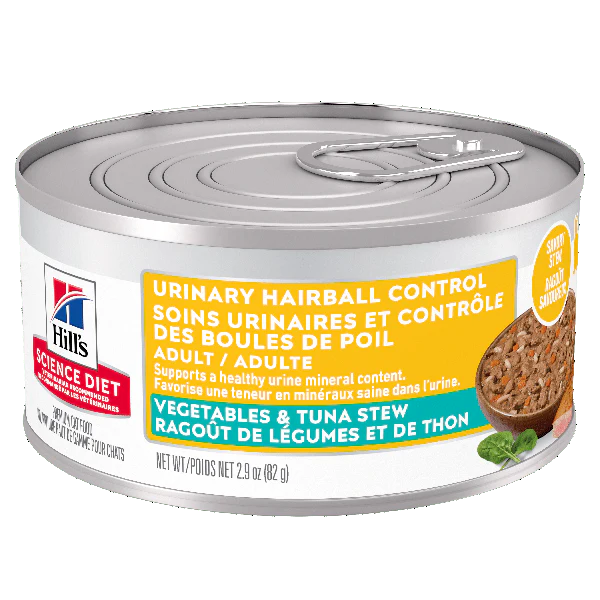 Science Diet Adult Urinary Hairball Control Vegetable & Tuna Stew Canned Cat Food, 2.9oz