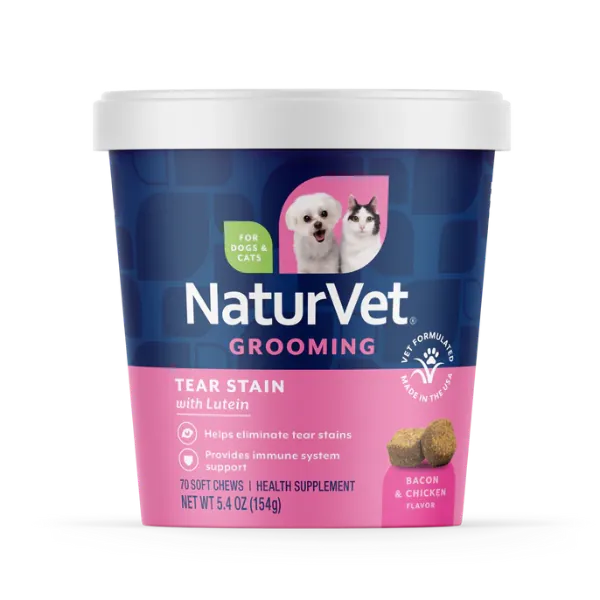 NaturVet Tear Stain Supplement with Lutein Soft Chews For Dogs & Cats